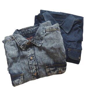 Boulder Creek Denim Twill Shirts Big 2XL Lot of 2 Short Sleeve Stonewash Indigo